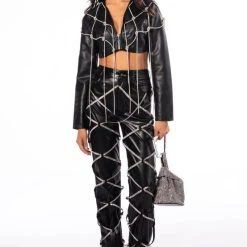 AZALEA WANG ULTRA CROP PU JACKET WITH RHINESTONES -helmut shop azalea wang ultra crop pu jacket with rhinestones black 7 7