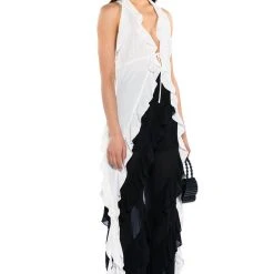 AZARI RUFFLED HIGH LOW SLEEVELESS BLOUSE -helmut shop azari ruffled high low sleeveless blouse white 2 2