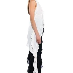 AZARI RUFFLED HIGH LOW SLEEVELESS BLOUSE -helmut shop azari ruffled high low sleeveless blouse white 3 3