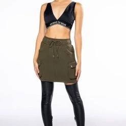BACK TO BASICS SCUBA CARGO MINI SKIRT -helmut shop back to basics scuba cargo mini skirt olive 9 9