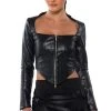 BADDIE FAUX LEATHER SQUARE NECK ZIP FRONT TOP -helmut shop baddie faux leather square neck zip front top black 1 1