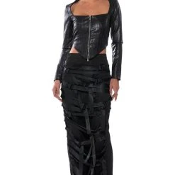 BADDIE FAUX LEATHER SQUARE NECK ZIP FRONT TOP -helmut shop baddie faux leather square neck zip front top black 3 3