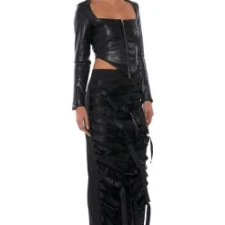 BADDIE FAUX LEATHER SQUARE NECK ZIP FRONT TOP -helmut shop baddie faux leather square neck zip front top black 4 4