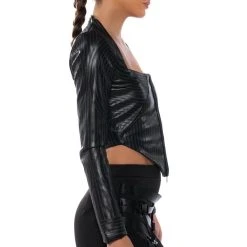 BADDIE FAUX LEATHER SQUARE NECK ZIP FRONT TOP -helmut shop baddie faux leather square neck zip front top black 5 5