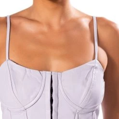 BE ABOUT IT SLEEVELESS FAUX LEATHER CORSET -helmut shop be about it sleeveless faux leather corset light purple 6 6