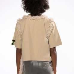 BEIGE RUFFLE TSHIRT -helmut shop beige ruffle tshirt beige 6 6 c1