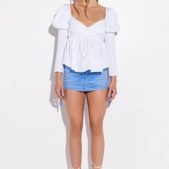 BELLE OF THE BALL PEPLUM PUFF SLEEVE BLOUSE 10 BELLE OF THE BALL PEPLUM PUFF SLEEVE BLOUSE -helmut shop belle of the ball peplum puff sleeve blouse white 2 2 c1