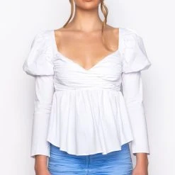 BELLE OF THE BALL PEPLUM PUFF SLEEVE BLOUSE 11 BELLE OF THE BALL PEPLUM PUFF SLEEVE BLOUSE -helmut shop belle of the ball peplum puff sleeve blouse white 3 3 c1