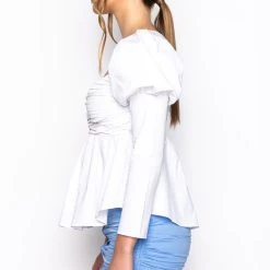BELLE OF THE BALL PEPLUM PUFF SLEEVE BLOUSE 12 BELLE OF THE BALL PEPLUM PUFF SLEEVE BLOUSE -helmut shop belle of the ball peplum puff sleeve blouse white 4 4 c1