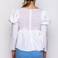 BELLE OF THE BALL PEPLUM PUFF SLEEVE BLOUSE 13 BELLE OF THE BALL PEPLUM PUFF SLEEVE BLOUSE -helmut shop belle of the ball peplum puff sleeve blouse white 5 5 c1