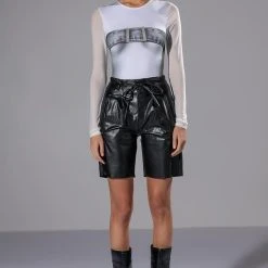 BETTER OFF ALONE FAUX LEATHER BERMUDA SHORT -helmut shop better off alone faux leather bermuda short black 5 5