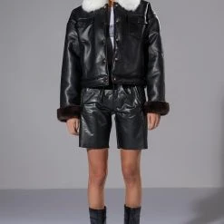 BETTER OFF ALONE FAUX LEATHER BERMUDA SHORT -helmut shop better off alone faux leather bermuda short black 6 6