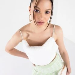 BIG SOFTIE RHINESTONE STRAP PLUSH CROP TOP -helmut shop big softie rhinestone strap plush crop top white 3 3