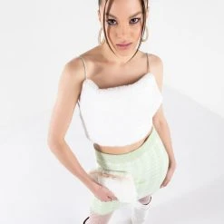 BIG SOFTIE RHINESTONE STRAP PLUSH CROP TOP -helmut shop big softie rhinestone strap plush crop top white 4 4