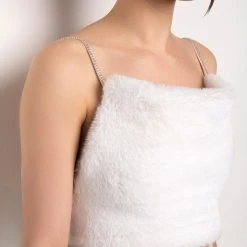 BIG SOFTIE RHINESTONE STRAP PLUSH CROP TOP -helmut shop big softie rhinestone strap plush crop top white 9 9
