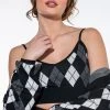 BIRDIE ARGYLE KNIT CROP TOP -helmut shop birdie argyle knit crop top black multi 1 1