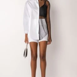 BITE ME HALF RHINESTONE TOP -helmut shop bite me half rhinestone top white multi 10 10