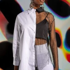 BITE ME HALF RHINESTONE TOP -helmut shop bite me half rhinestone top white multi 1 1 c1