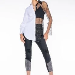 BITE ME HALF RHINESTONE TOP -helmut shop bite me half rhinestone top white multi 2 2