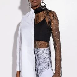 BITE ME HALF RHINESTONE TOP -helmut shop bite me half rhinestone top white multi 4 4 c1