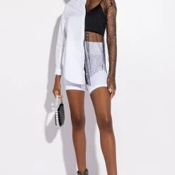 BITE ME HALF RHINESTONE TOP -helmut shop bite me half rhinestone top white multi 5 5 c1