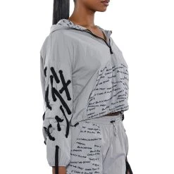 BLACK VILLAGE FOUNDATION LOGO LACE UP DETAIL CROPPED HOODIE -helmut shop black village foundation logo lace up detail cropped hoodie grey 3 3