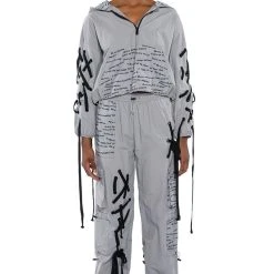 BLACK VILLAGE FOUNDATION LOGO LACE UP DETAIL CROPPED HOODIE -helmut shop black village foundation logo lace up detail cropped hoodie grey 4 4