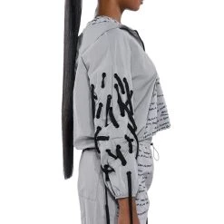 BLACK VILLAGE FOUNDATION LOGO LACE UP DETAIL CROPPED HOODIE -helmut shop black village foundation logo lace up detail cropped hoodie grey 6 6