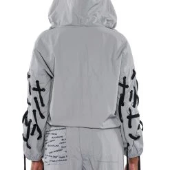 BLACK VILLAGE FOUNDATION LOGO LACE UP DETAIL CROPPED HOODIE -helmut shop black village foundation logo lace up detail cropped hoodie grey 8 8