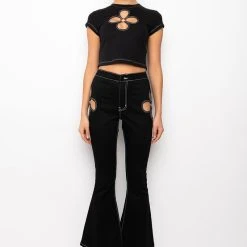 BLOSSOM CUT OUT SHORT SLEEVE TEE SHIRT -helmut shop blossom cut out short sleeve tee shirt black 10 10