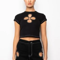 BLOSSOM CUT OUT SHORT SLEEVE TEE SHIRT -helmut shop blossom cut out short sleeve tee shirt black 6 6