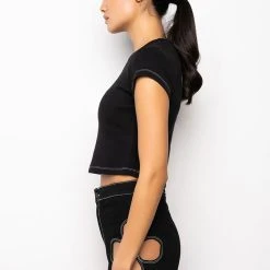 BLOSSOM CUT OUT SHORT SLEEVE TEE SHIRT -helmut shop blossom cut out short sleeve tee shirt black 7 7