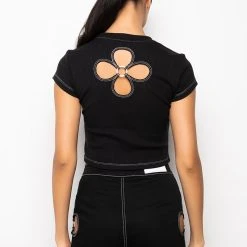 BLOSSOM CUT OUT SHORT SLEEVE TEE SHIRT -helmut shop blossom cut out short sleeve tee shirt black 8 8