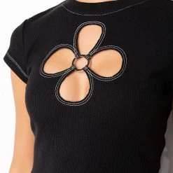 BLOSSOM CUT OUT SHORT SLEEVE TEE SHIRT -helmut shop blossom cut out short sleeve tee shirt black 9 9
