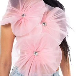 BLOSSOM TEXTURED FLOWER ONE SHOULDER CROP TOP -helmut shop blossom textured flower one shoulder crop top pink 10 10