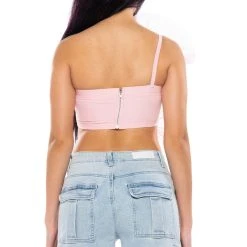 BLOSSOM TEXTURED FLOWER ONE SHOULDER CROP TOP -helmut shop blossom textured flower one shoulder crop top pink 9 9