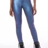BORN TO SHINE METALLIC SKINNY PANTS IN BLUE -helmut shop born to shine metallic skinny pants in blue blue 1 1