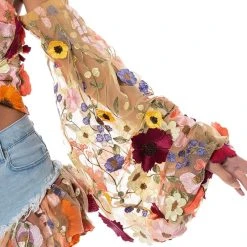 BOTANICAL BEAUTY CROPPED SHEER SLEEVE TOP -helmut shop botanical beauty cropped sheer sleeve top nude 7 7