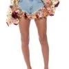 BOTANICAL BEAUTY RUFFLE DENIM SHORTS -helmut shop botanical beauty ruffle denim shorts light blue 1 1
