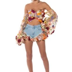 BOTANICAL BEAUTY RUFFLE DENIM SHORTS -helmut shop botanical beauty ruffle denim shorts light blue 4 4