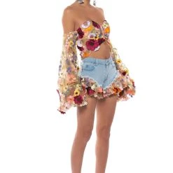 BOTANICAL BEAUTY RUFFLE DENIM SHORTS -helmut shop botanical beauty ruffle denim shorts light blue 5 5