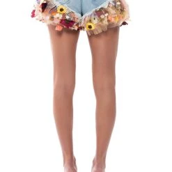 BOTANICAL BEAUTY RUFFLE DENIM SHORTS -helmut shop botanical beauty ruffle denim shorts light blue 8 8