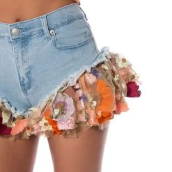 BOTANICAL BEAUTY RUFFLE DENIM SHORTS -helmut shop botanical beauty ruffle denim shorts light blue 9 9