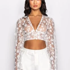 BOUQUET DAYS FLORAL DETAIL CROPPED BLOUSE -helmut shop bouquet days floral detail cropped blouse white 3 3