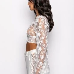 BOUQUET DAYS FLORAL DETAIL CROPPED BLOUSE -helmut shop bouquet days floral detail cropped blouse white 4 4