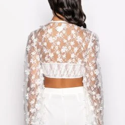 BOUQUET DAYS FLORAL DETAIL CROPPED BLOUSE -helmut shop bouquet days floral detail cropped blouse white 5 5