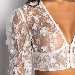 BOUQUET DAYS FLORAL DETAIL CROPPED BLOUSE -helmut shop bouquet days floral detail cropped blouse white 6 6