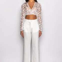 BOUQUET DAYS FLORAL DETAIL CROPPED BLOUSE -helmut shop bouquet days floral detail cropped blouse white 7 7