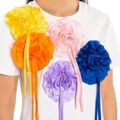 BOUQUET OF FLOWERS FABRIC DETAIL TSHIRT -helmut shop bouquet of flowers fabric detail tshirt white multi 7 7