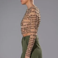 BOW DOWN MESH LONG SLEEVE TOP -helmut shop bow down mesh long sleeve top beige multi 5 5